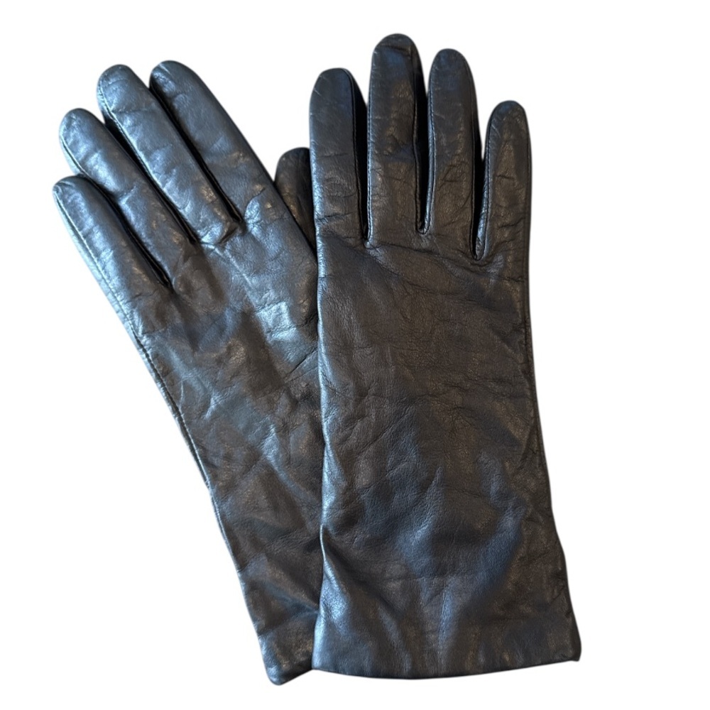 Genuine Black Leather Cashmere Lining Gloves Size 8